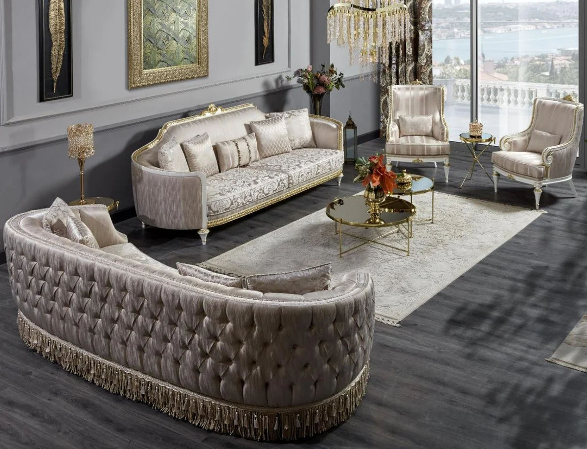 Luxus Barock Chesterfield Sofa Gold - Prunkvolles Wohnzimmer Sofa - Barockstil Wohnzimmer Möbel - Luxus Möbel im Barockstil - Barock Einrichtung - Edel & Prunkvoll
