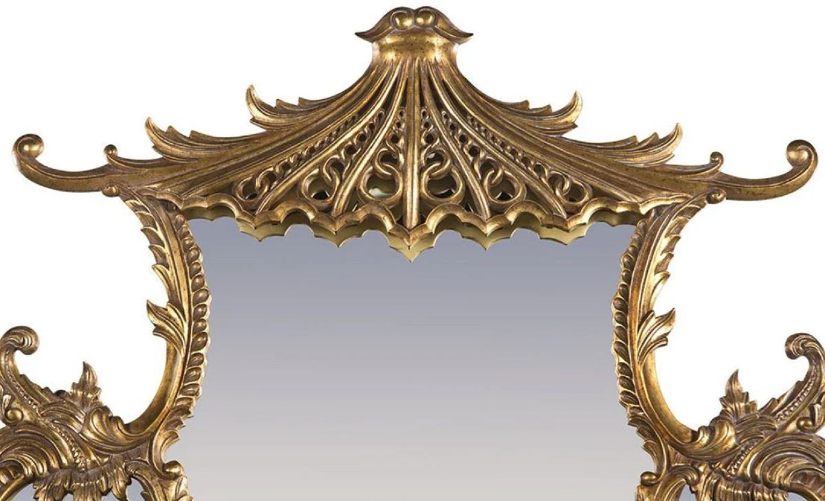 Luxus Barock Spiegel Antik Gold 128 x 8 x H. 223 cm - Prunkvoller handgeschnitzter Wandspiegel im Barockstil - Antik Stil Garderoben Spiegel - Wohnzimmer Spiegel - Barock Möbel