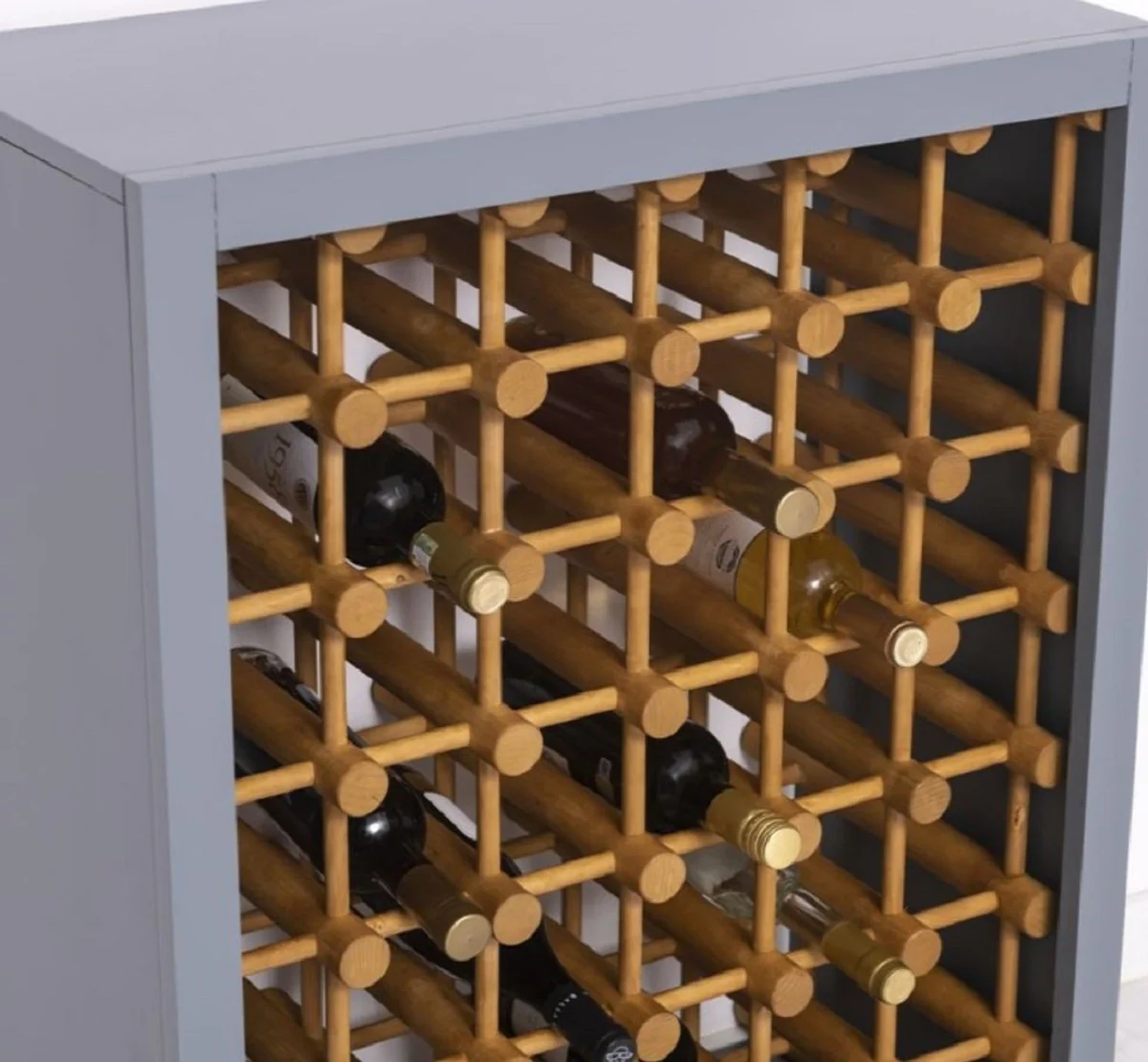 Landhausstil Massivholz Weinschrank Grau / Naturfarben 68 x 35 x H. 68 cm - Massivholz Weinregal im Landhausstil - Massivholz Bar Möbel - Landhausstil Bar Möbel
