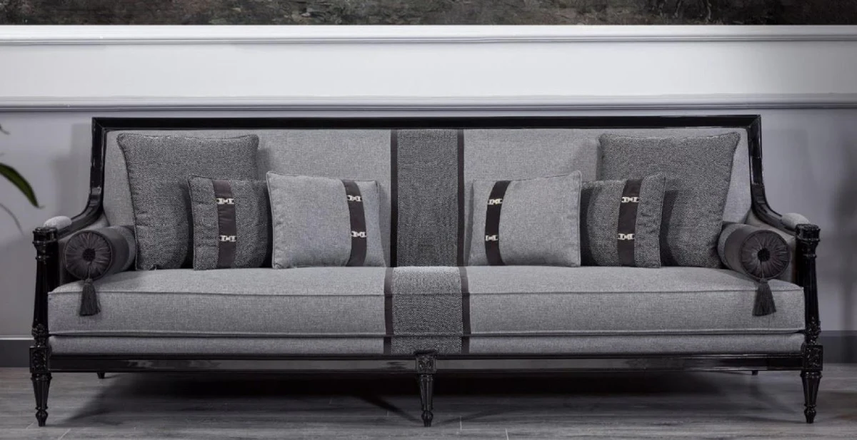 Luxus Barock Sofa Grau / Schwarz - Prunkvolles Wohnzimmer Sofa - Barockstil Wohnzimmer Möbel - Luxus Möbel im Barockstil - Barock Einrichtung - Edel & Prunkvoll