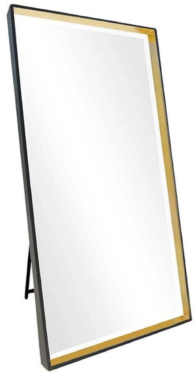 Luxus Standspiegel Schwarz / Gold 100 x H. 200 cm - Ganzkörperspiegel - Schlafzimmer Spiegel - Schlafzimmer Möbel