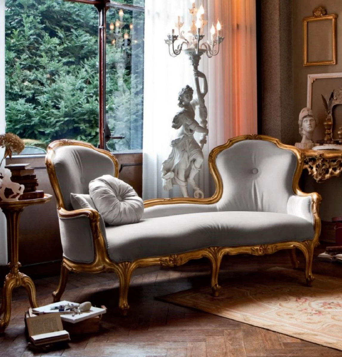 Luxus Barock Sofa Grau / Gold - Prunkvolles Barockstil Wohnzimmer Sofa - Luxus Wohnzimmer Möbel im Barockstil - Barock Möbel - Luxus Qualität - Made in Italy