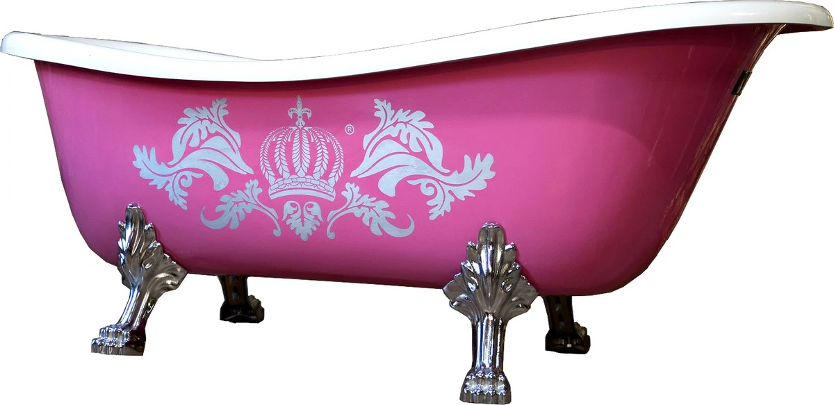 Pompöös by Luxus Badewanne freistehend von Harald Glööckler Pink / Silber / Weiß 1695mm mit silberfarbenen Löwenfüssen -AUSSTELLUNGSTÜCK-