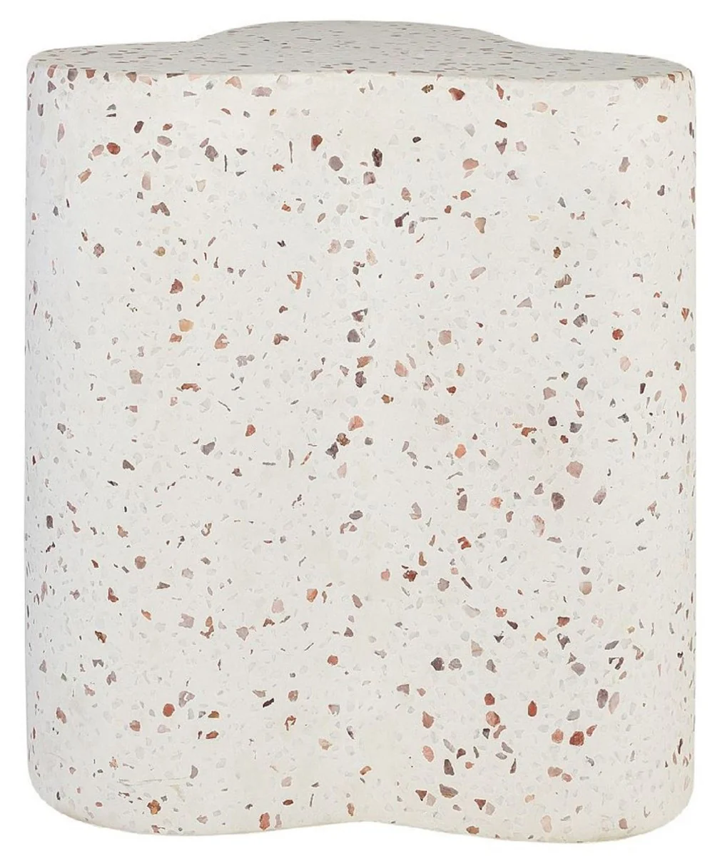 Luxus Terrazzo Naturstein Beistelltisch / Hocker Weiß 41,5 x 41,5 x H. 45 cm - Wohnzimmer Möbel - Hotel Möbel - Naturstein Möbel - Luxus Möbel - Luxus Einrichtung