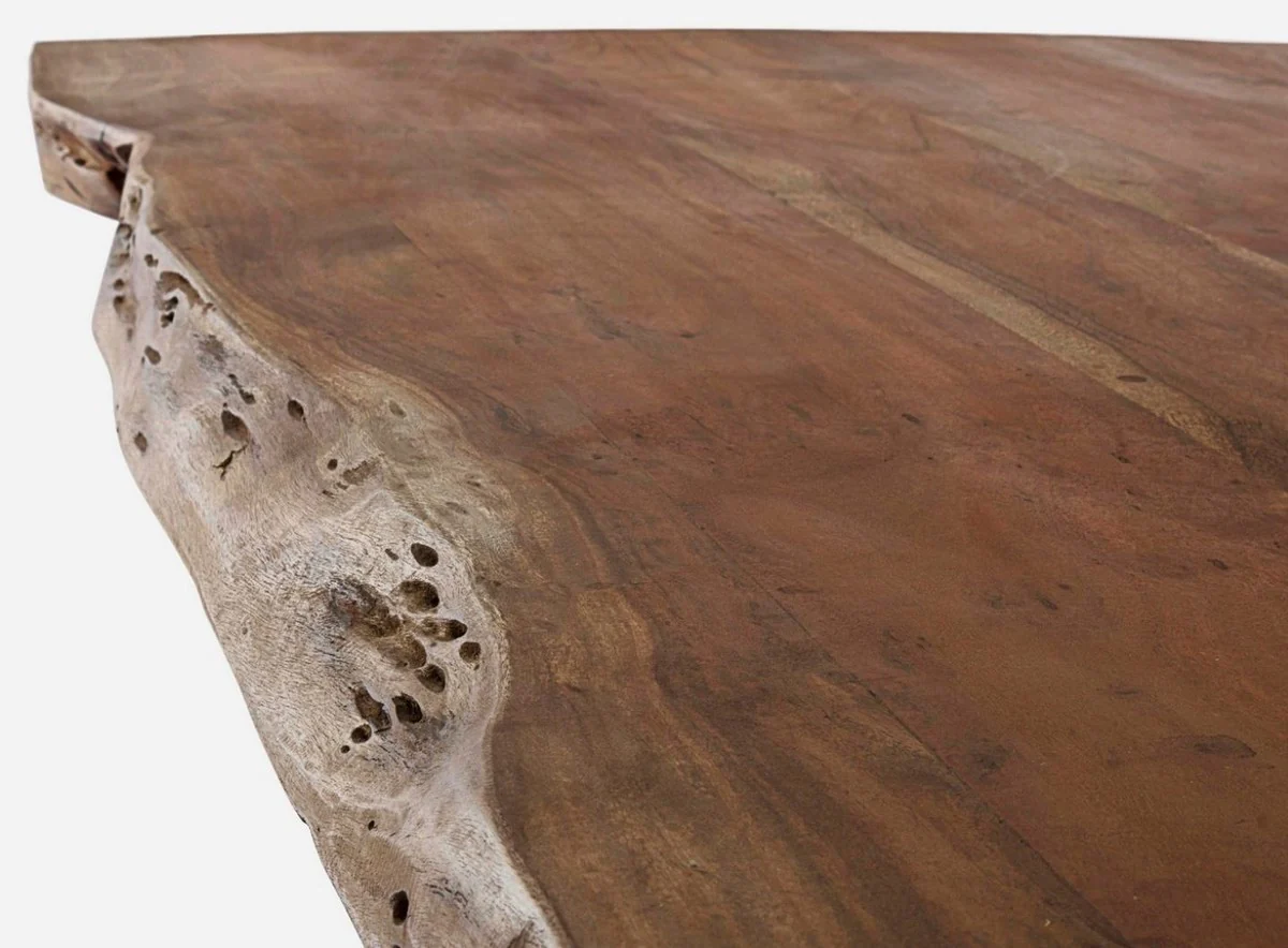 Luxus Esstisch Braun / Silber 220 x 100 x H. 77 cm - Rechteckiger Küchentisch mit Massivholz Tischplatte und Edelstahl Beinen - Esszimmer Möbel - Küchen Möbel - Luxus Möbel