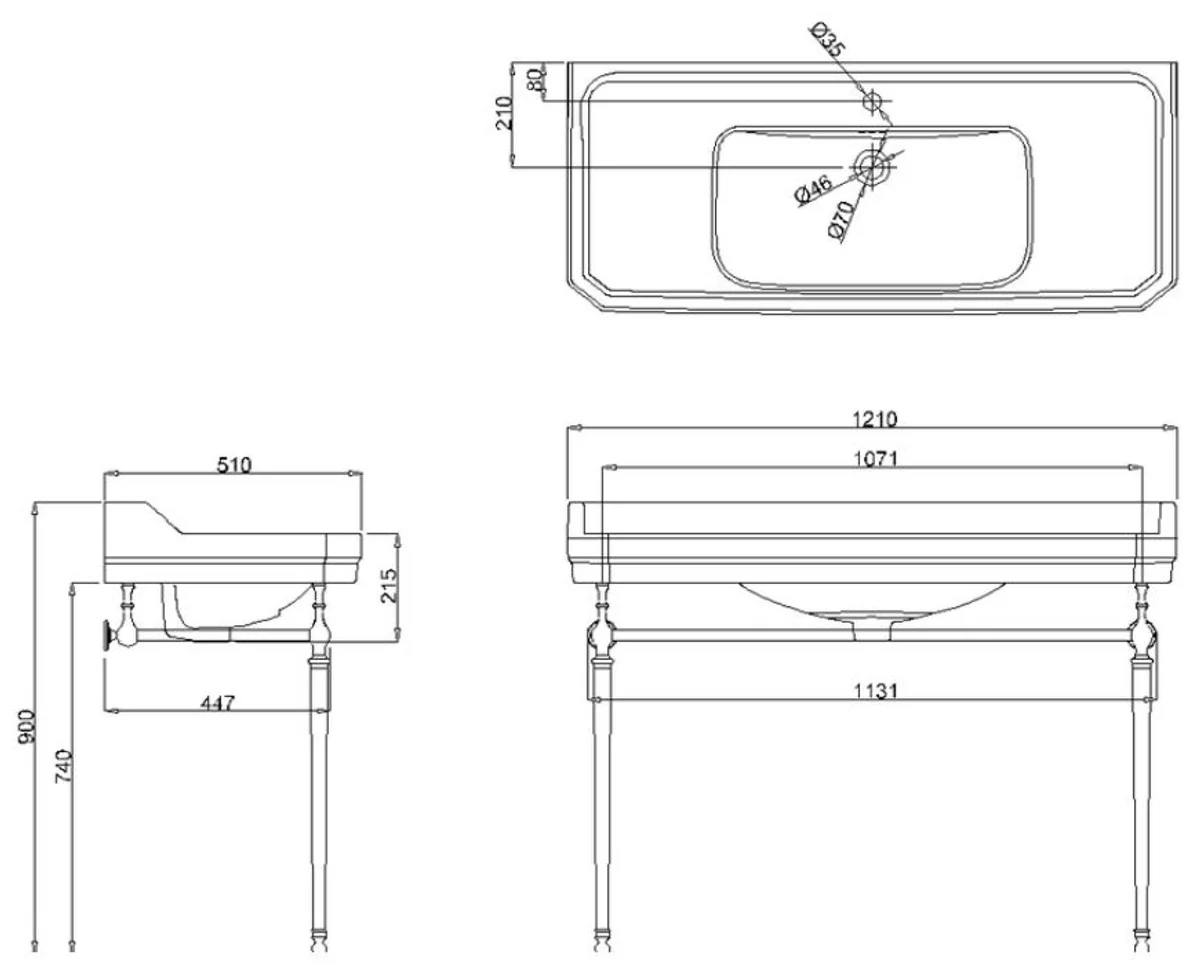 Luxus Jugendstil Waschtisch Schwarz / Silber 121 x 51 x H. 90 cm - Porzellan 3-Loch Stand Waschbecken mit Untergestell - Badezimmer Möbel