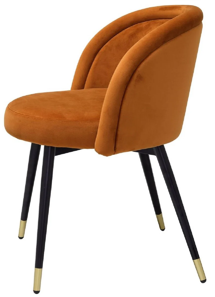 Luxus Esszimmerstuhl Set Orange / Schwarz / Messing 57,5 x 58 x H. 77 cm - Edle Esszimmerstühle - Luxus Esszimmer Möbel