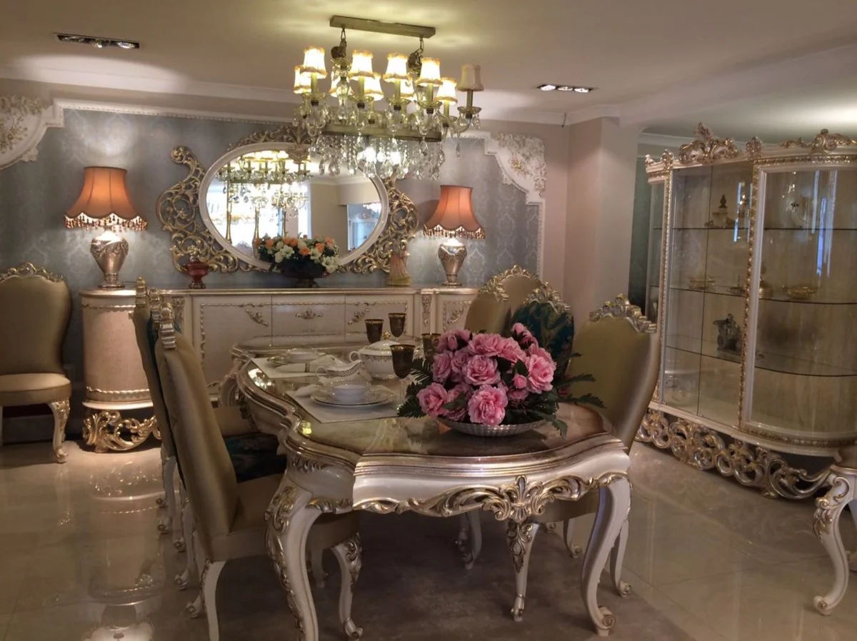 Luxus Barock Esszimmer Set - 1 Esstisch & 8 Esszimmerstühle - Barock Esszimmermöbel - Luxus Qualität - Edel & Prunkvoll