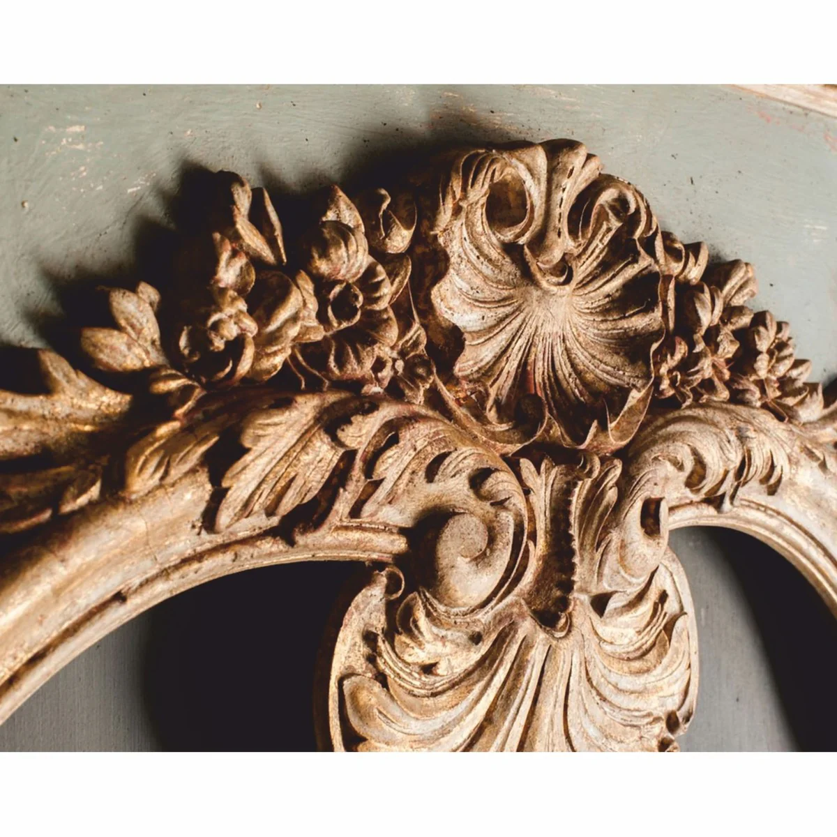 Luxus Barock Spiegel Grün / Grau / Antik Gold H. 158 cm - Made in Italy