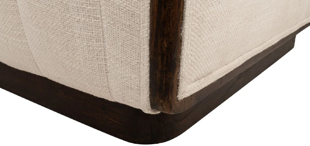 Luxus Sofa Beige / Dunkelbraun 202 x 82,5 x H. 75,5 cm - Wohnzimmer Sofa mit edlem Mindiholz und Sesam Stoff - Wohnzimmer Möbel - Luxus Qualität