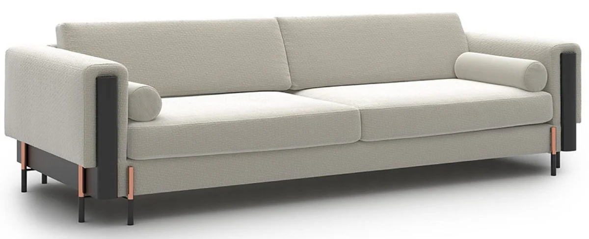 Luxus Sofa Cremeweiß / Matt Schwarz / Kupfer 220 x 107 x H. 78 cm - Wohnzimmer Sofa - Hotel Sofa - Wohnzimmer Möbel - Hotel Möbel - Luxus Möbel - Luxus Einrichtung