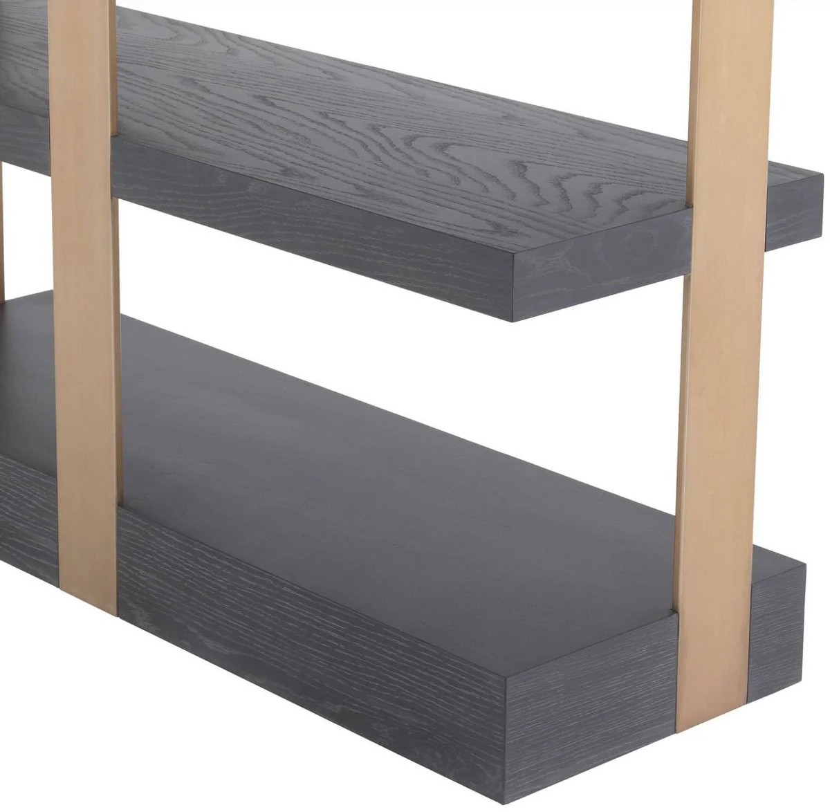 Luxus Regalschrank Anthrazitgrau / Messingfarben 120,5 x 40 x H. 230 cm - Eichenfurnier Schrank mit Edelstahlrahmen - Bücherschrank - Luxus Wohnzimmer Möbel