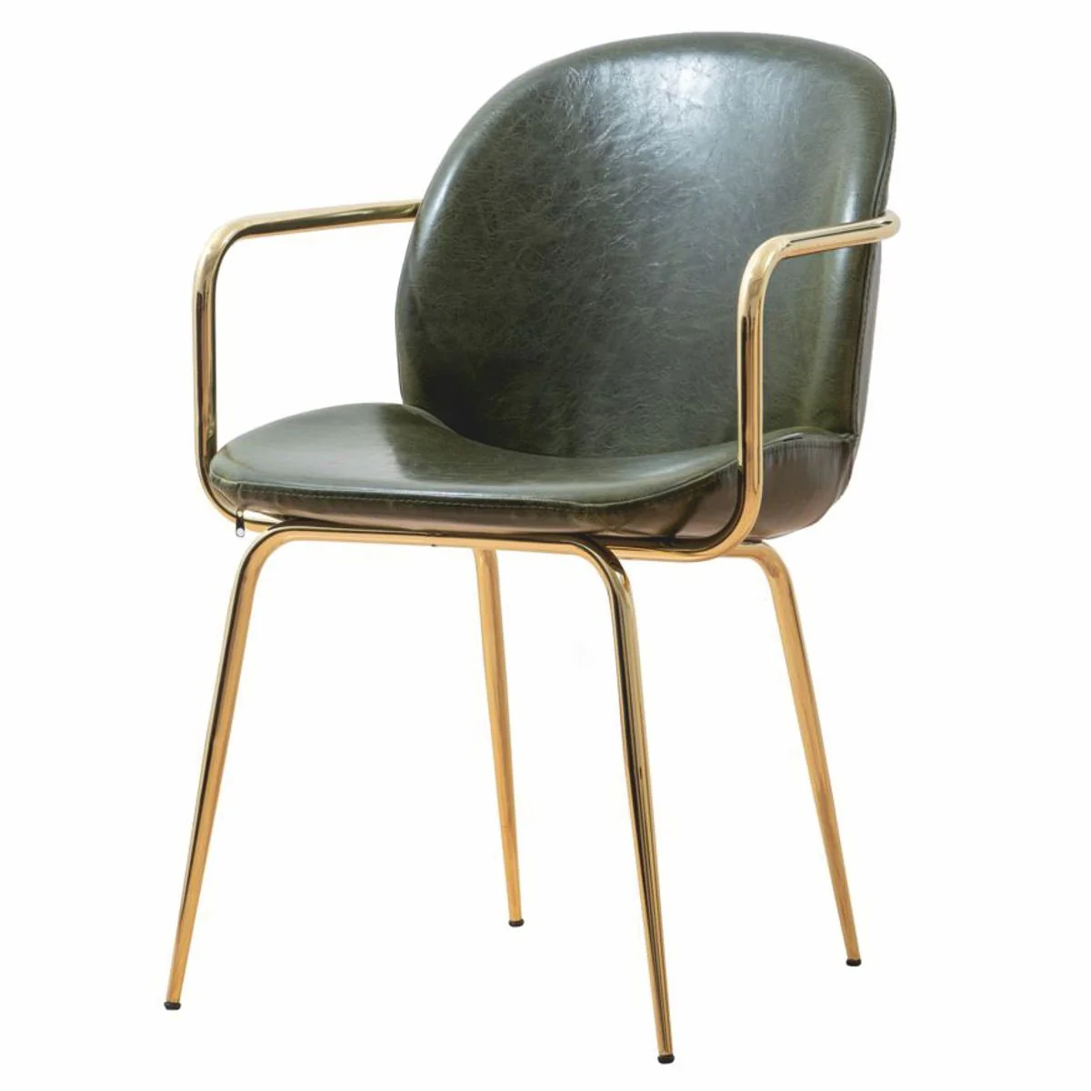 Luxus Kunstleder Esszimmer Stuhl 6er Set mit Armlehnen Grün / Gold H. 84 cm