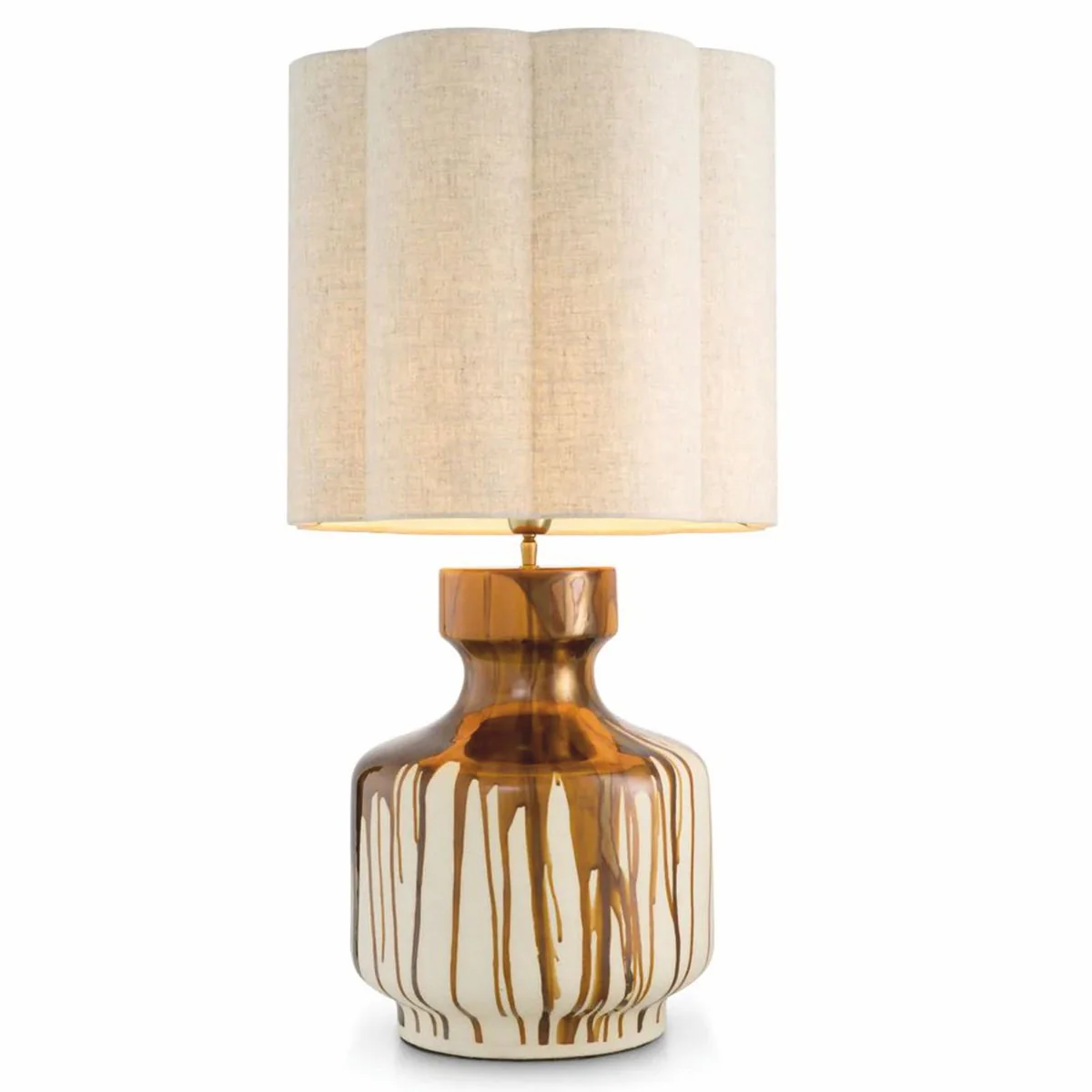 Luxus Keramik Tischleuchte Braun / Weiß / Vintage Messing / Beige H. 86 cm