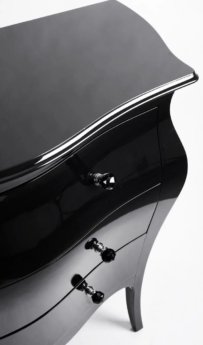 Luxus Barock Kommode Hochglanz Schwarz - Handgefertigte Massivholz Kommode mit 3 Schubladen - Luxus Möbel im Barockstil - Barock Möbel - Barock Einrichtung - Edel & Prunkvoll