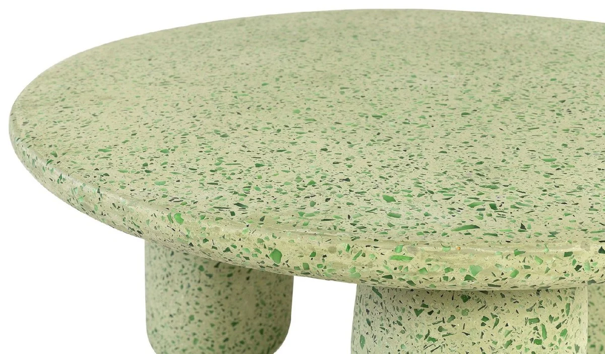 Luxus Couchtisch Grün Ø 80 x H. 40 cm - Runder Terrazzo Naturstein Wohnzimmertisch - Wohnzimmer Möbel - Naturstein Möbel - Luxus Möbel - Luxus Einrichtung