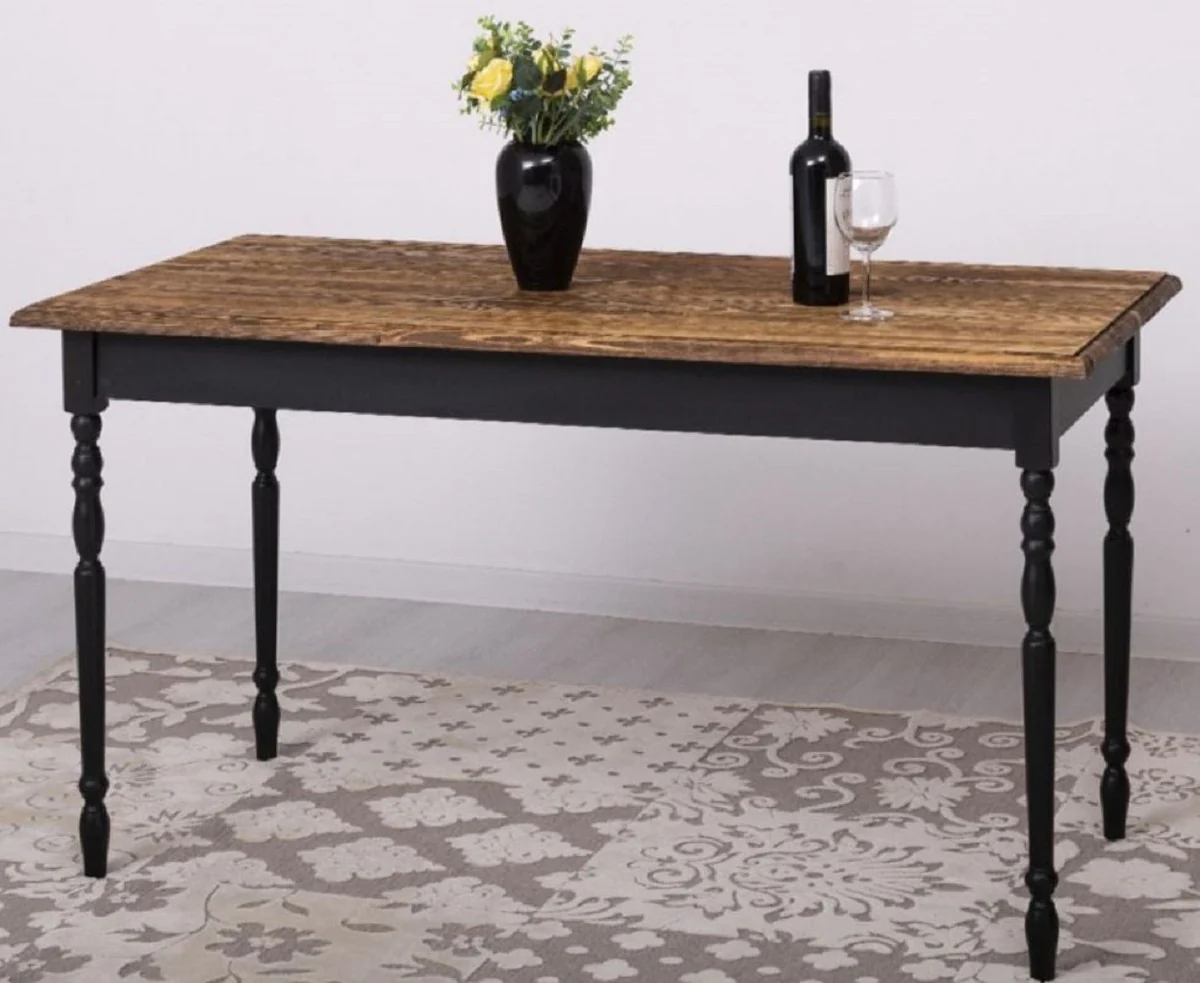 Landhausstil Esstisch Dunkelbraun / Schwarz 140 x 70 x H. 78 cm - Massivholz Küchentisch - Landhausstil Esszimmer Möbel