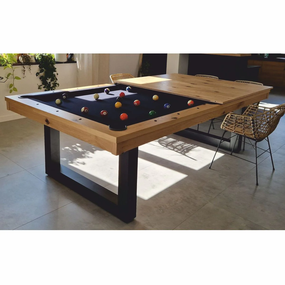 Luxus Pool Billardtisch / Esstisch 7ft Naturfarben / Schwarz