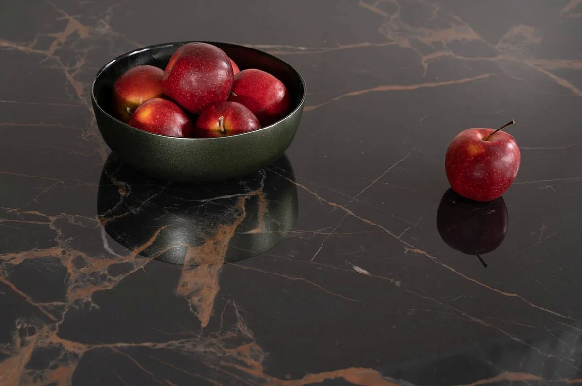 Luxus Esstisch mit gehärteter Glaskeramik Tischplatte Schwarz-Braun / Matt Schwarz 180 x 95 x H. 76 cm - Luxus Küchentisch - Esszimmer Möbel - Luxus Möbel