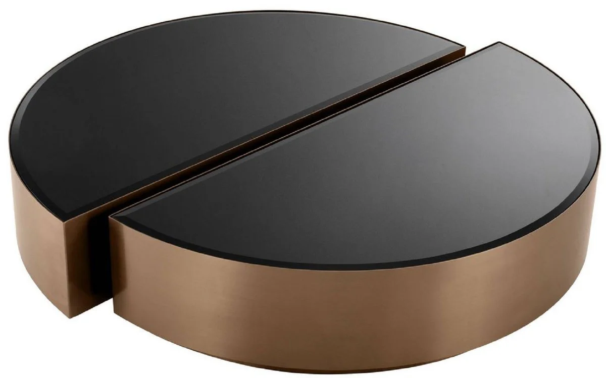 Luxus Couchtisch Set Kupferfarben / Schwarz - 2 halbkreisförmige Edelstahl Wohnzimmertische mit abgeschrägten Glasplatten - Luxus Wohnzimmer Möbel