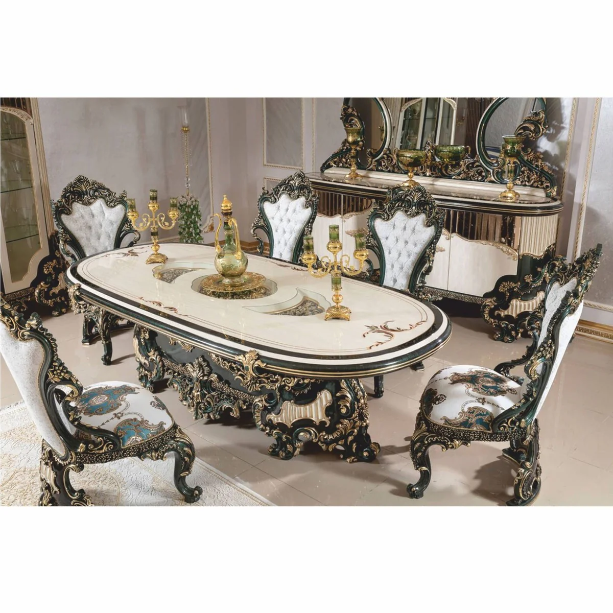 Luxus Barock Esszimmer Stuhl 6er Set - Hangefertigte Barockstil Esszimmer Möbel