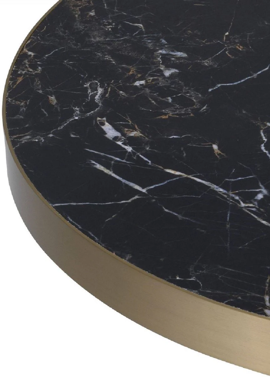 Luxus Couchtisch Schwarz / Weiß / Messingfarben Ø 89 x H. 55,5 cm - Runder Edelstahl Wohnzimmertisch mit 2 halbrunden Keramikplatten - Wohnzimmer Möbel - Luxus Möbel