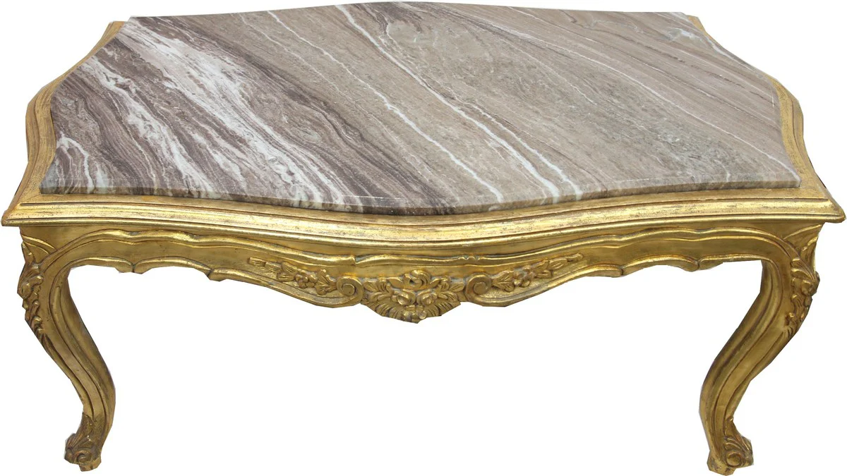 Barock Couchtisch Gold mit eingesetzter Marmorplatte - Möbel Wohnzimmer Tisch Antik Stil