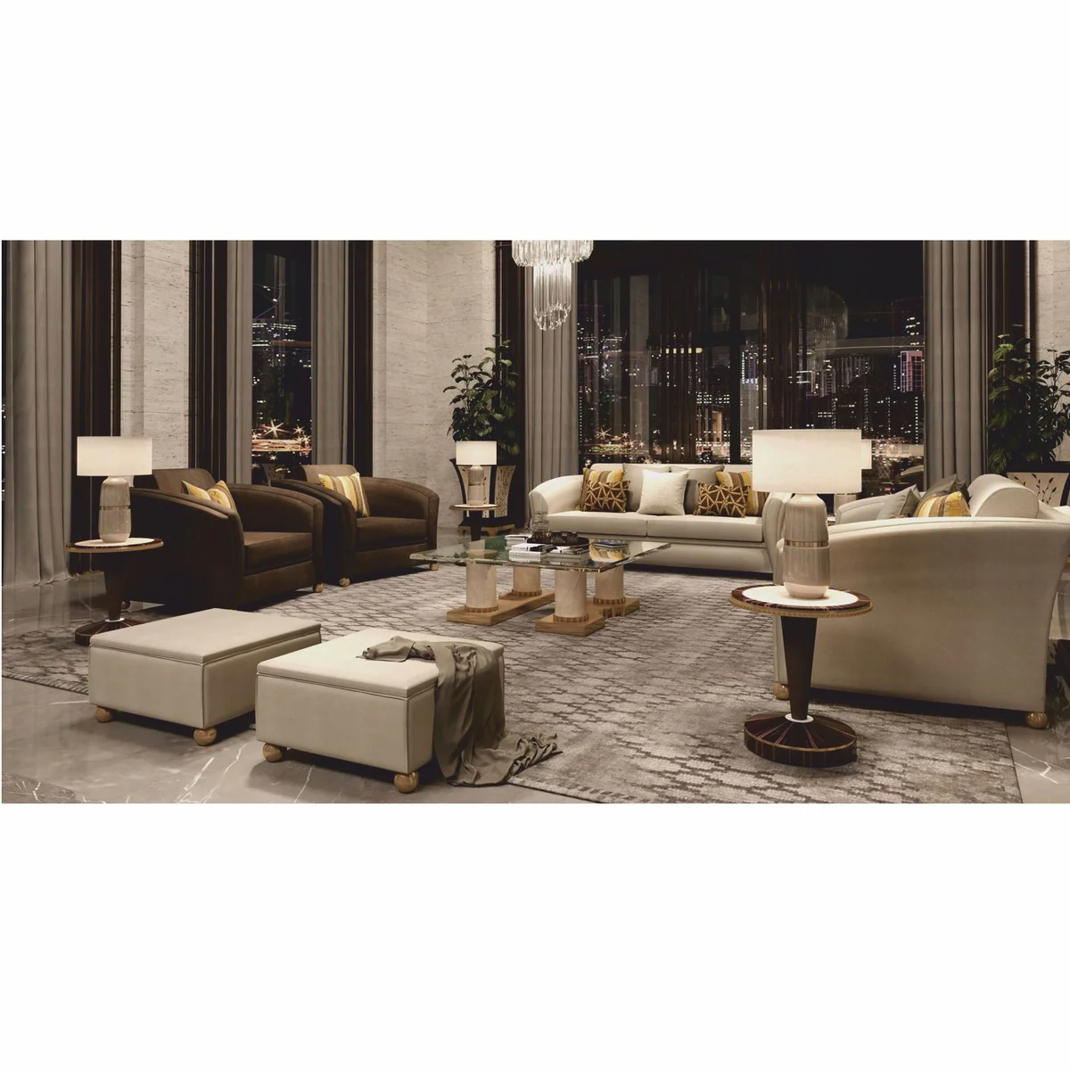 Luxus Beistelltisch Creme / Dunkelbraun / Bronze Ø 51 x H. 66 cm - Made in Italy