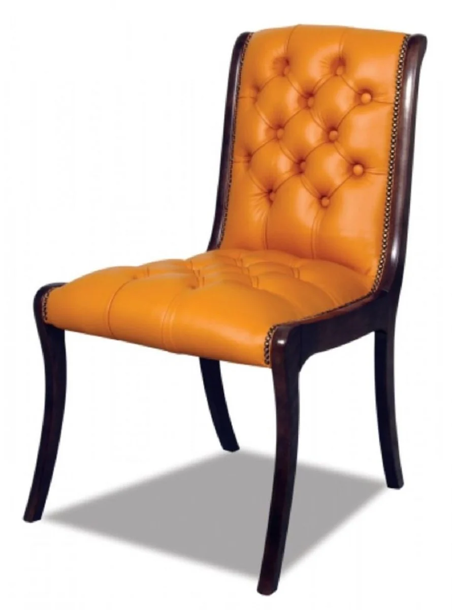 Luxus Chesterfield Leder Esszimmer Stuhl 8er Set Orange / Dunkelbraun 50 x 47 x H. 95 cm - Chesterfield Echtleder Küchenstühle - Chesterfield Möbel - Leder Möbel - Luxus Möbel