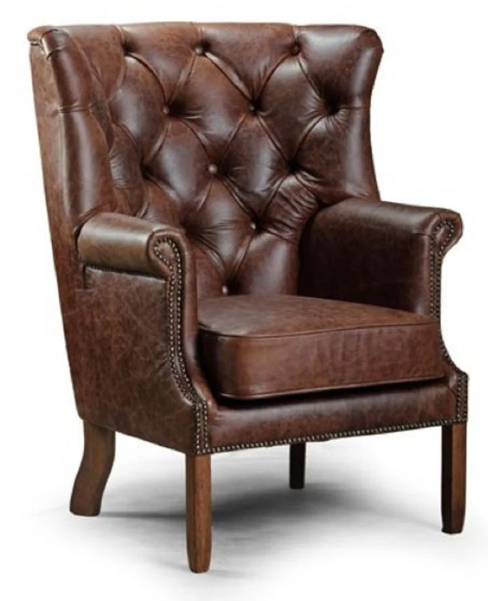 Luxus Chesterfield Leder Sessel Vintage Dunkelbraun 82 x 85 x H. 115 cm - Echtleder Wohnzimmer Sessel - Chesterfield Wohnzimmer Möbel