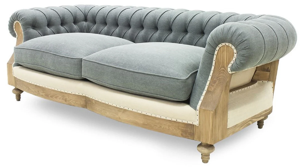 Luxus Chesterfield Sofa Grau / Creme / Naturfarben 215 x 100 x H. 72 cm - Wohnzimmer Sofa - Hotel Sofa - Wohnzimmer Möbel - Chesterfield Möbel - Luxus Möbel - Luxus Einrichtung