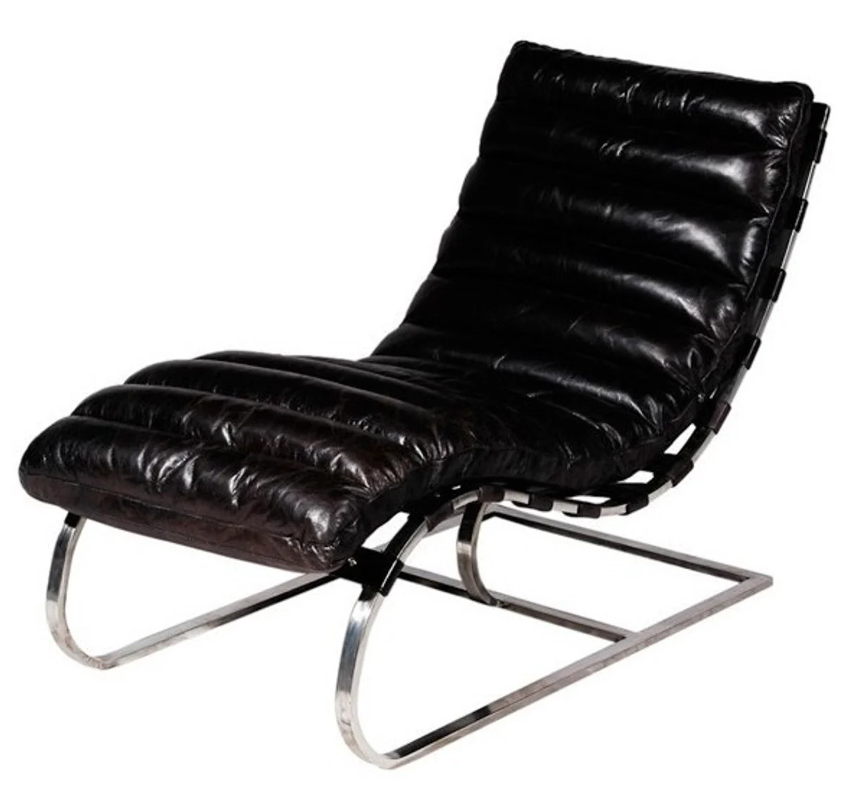 Luxus Echtleder Vintage Liege / Sessel Schwarz - Leder Sessel Art Deco Lounge Relax Sessel