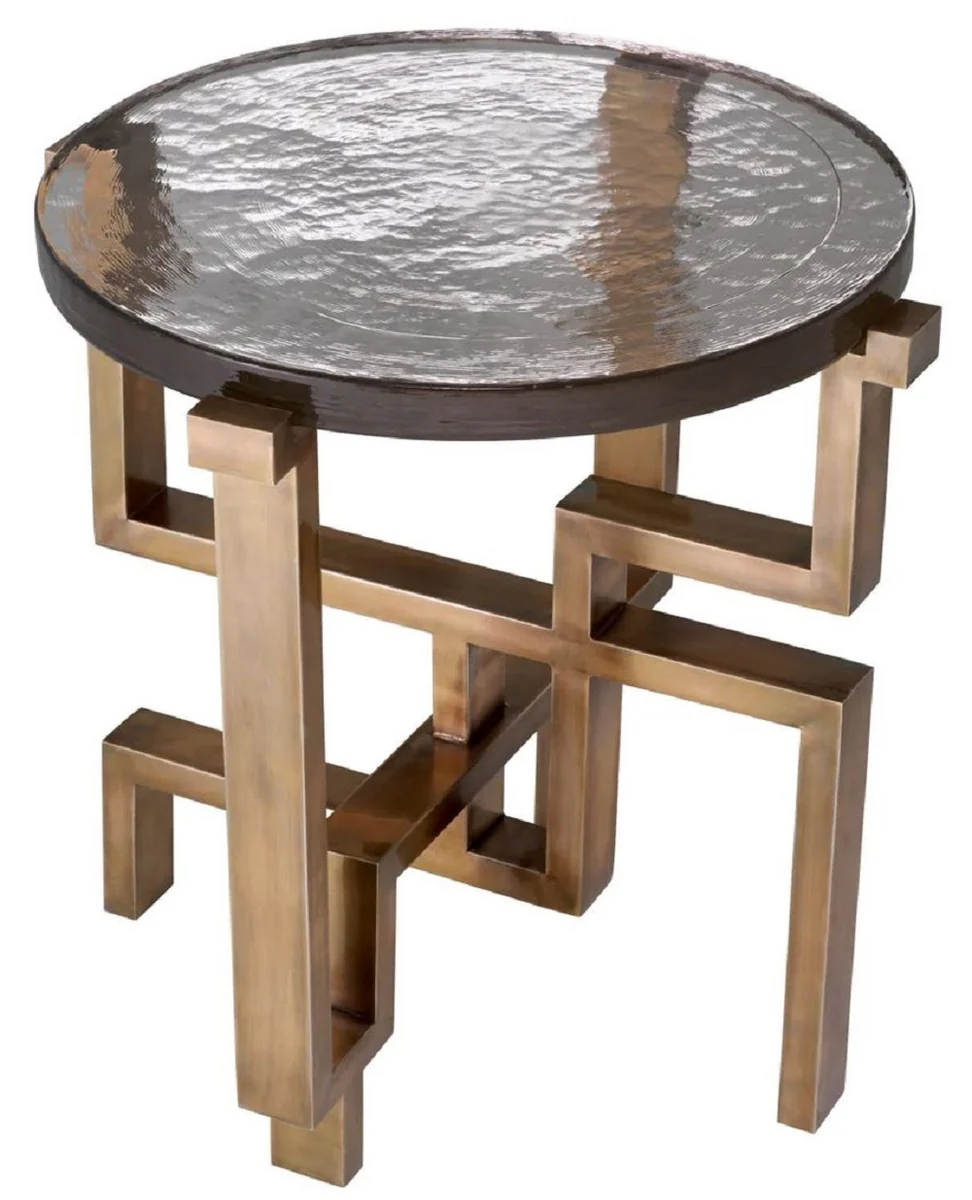 Luxus Beistelltisch Vintage Messing Ø 57 x H. 56 cm - Runder Edelstahl Tisch mit Glasplatte - Luxus Möbel - Wohnzimmer Möbel - Luxus Einrichtung - Wohnzimmer Einrichtung