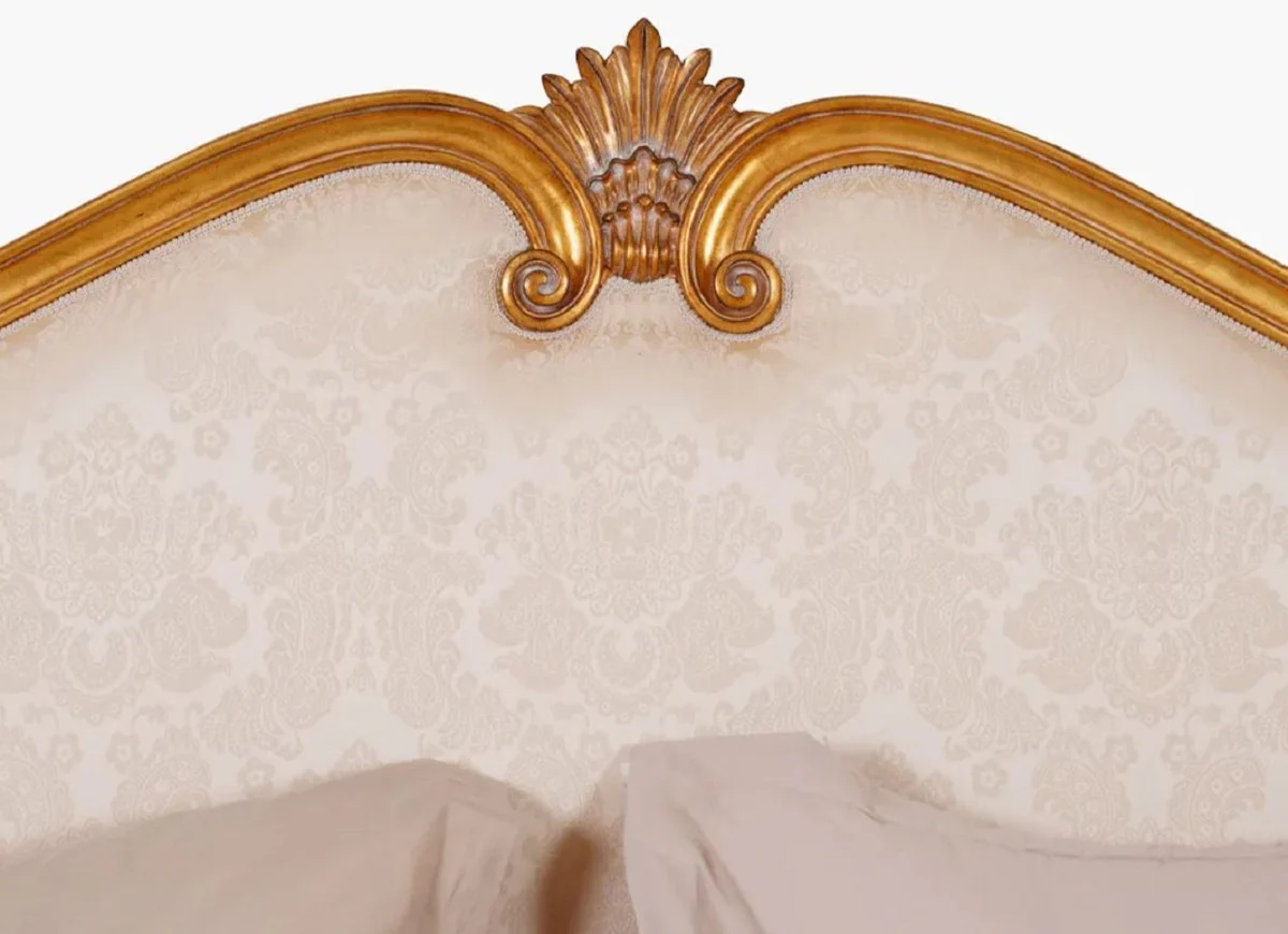 Luxus Barock Doppelbett Gold / Creme Muster / Antik Gold - Prunkvolles Massivholz Bett - Luxus Schlafzimmer Möbel im Barockstil - Barock Möbel - Barock Einrichtung - Edel & Prunkvoll