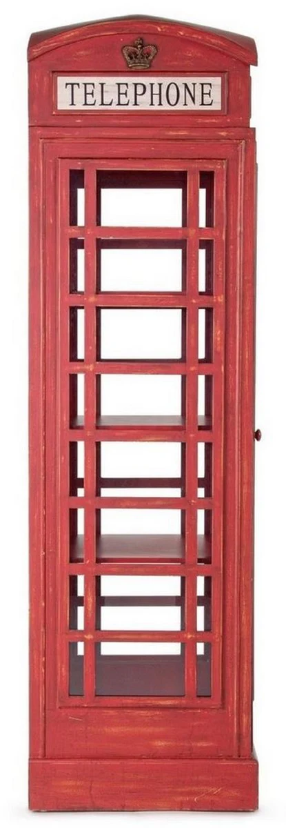 Landhausstil Bücherschrank Telefonzelle Antik Rot 55 x 51,5 x H. 180 cm - Telefonzellen Regalschrank im englischen Stil - Wohnzimmer Möbel im Landhausstil - Landhausstil Möbel