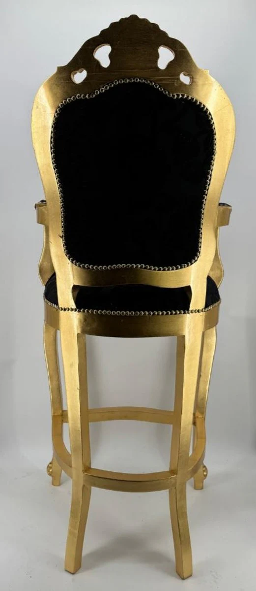 Luxus Barock Barstuhl mit Armlehnen Schwarz / Gold - Barock Bar Möbel