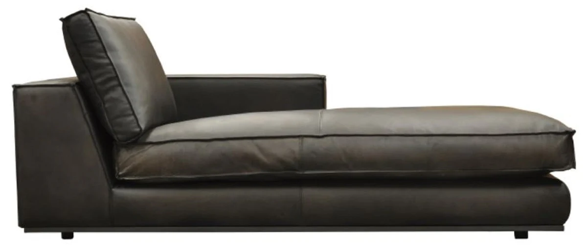Luxus Leder Chaiselongue Linke Seite Schwarz 106 x 186 x H. 83 cm - Echtleder Liegesessel - Relexliege - Recamiere - Wohnzimmer Möbel - Luxus Möbel