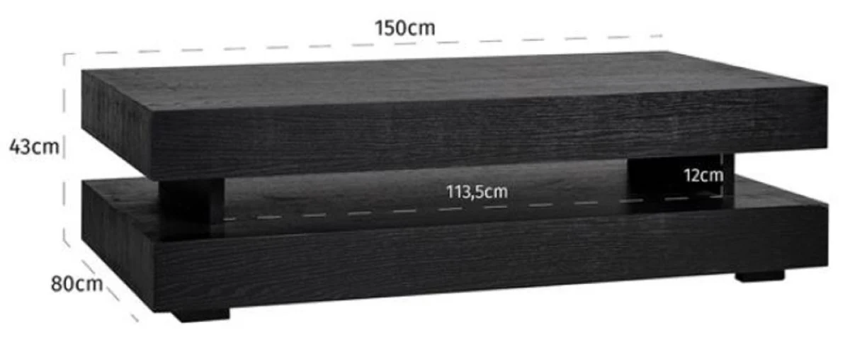 Luxus Couchtisch Schwarz 150 x 80 x H. 43 cm - Rechteckiger Massivholz Wohnzimmertisch - Wohnzimmer Möbel - Luxus Möbel - Luxus Einrichtung
