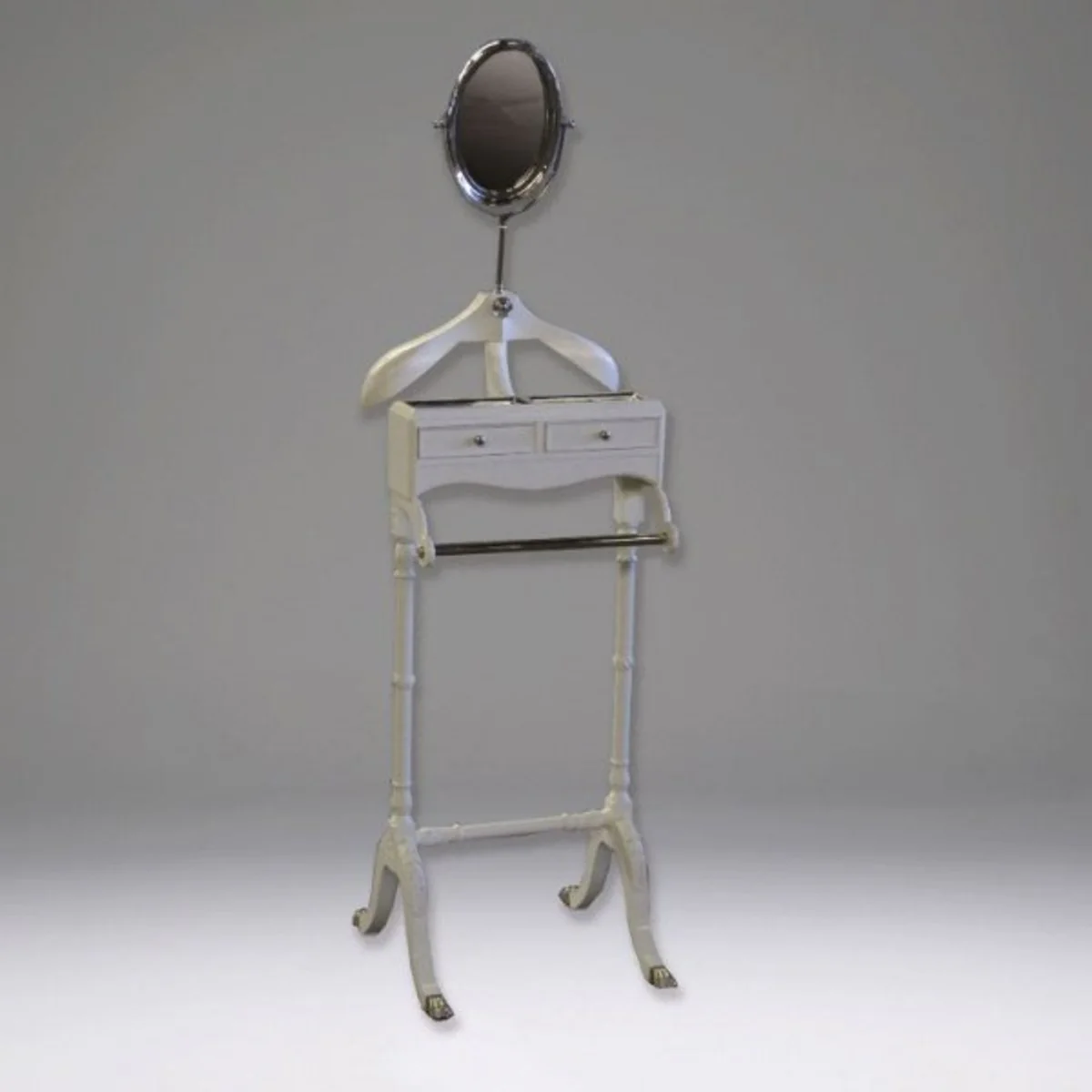 Designer Luxus Garderoben Ständer Paris Weiß mit Spiegel - Dressboy - Kleiderständer Anzugständer - Barock Empire Art Deco Jugendstil Biedermeier
