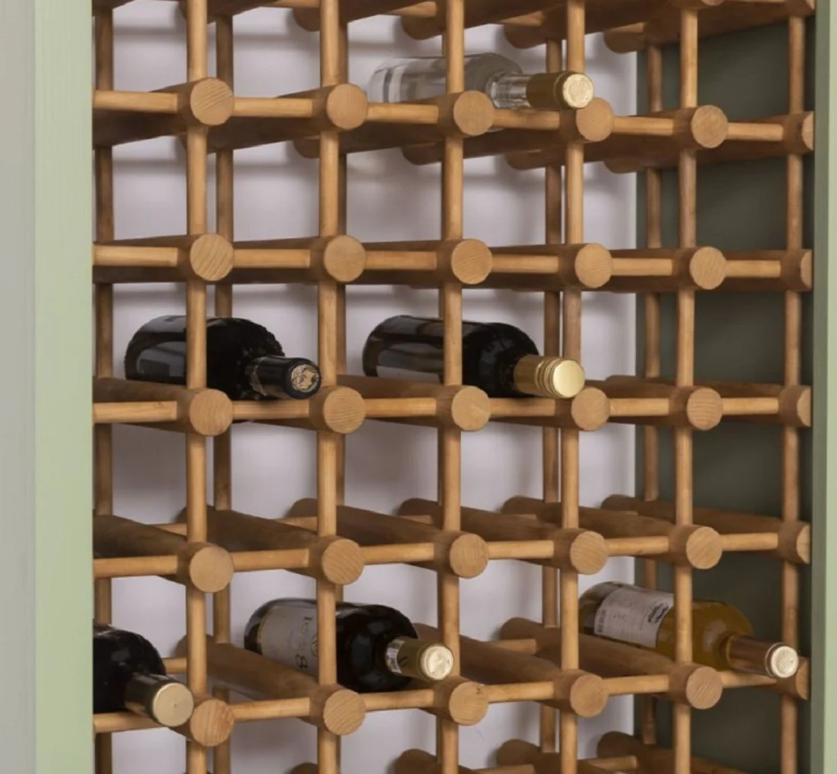 Landhausstil Massivholz Weinschrank Grün / Naturfarben 68 x 35 x H. 200 cm - Massivholz Weinregal im Landhausstil - Massivholz Bar Möbel - Landhausstil Bar Möbel