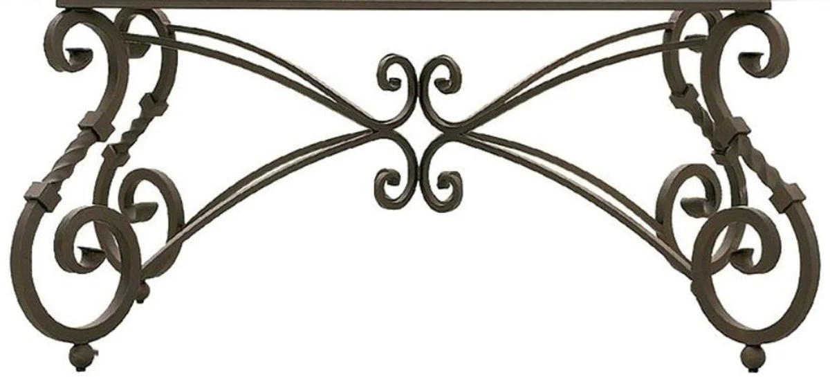 Luxus Barock Esstisch - Handgefertigter Schmiedeeisen Küchentisch mit Naturstein Mosaik Fliesen Tischplatte - Garten Tisch - Terrassen Tisch - Garten Terrassen Esszimmer Möbel