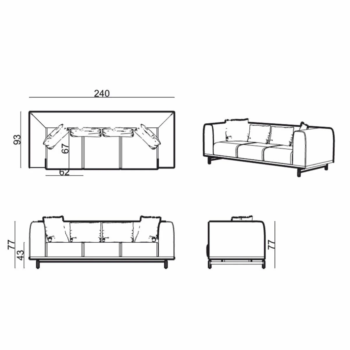 Luxus Sofa Grau / Messing 240 cm - Wohnzimmer & Hotel Interior