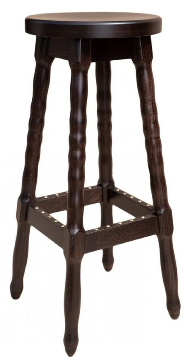 Jugendstil Barhocker Dunkelbraun H. 80 cm - Runder Massivholz Barstuhl