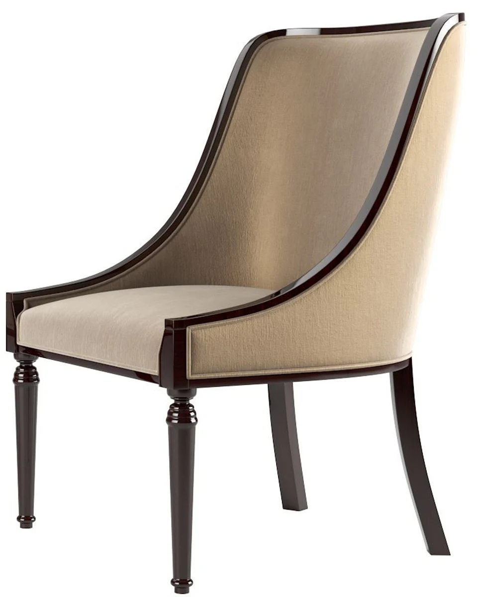 Luxus Barock Esszimmer Stuhl Set Beige / Dunkelbraun Hochglanz 50 x 50 x H. 92 cm - Edles Küchen Stühle 6er Set - Barock Esszimmer Möbel