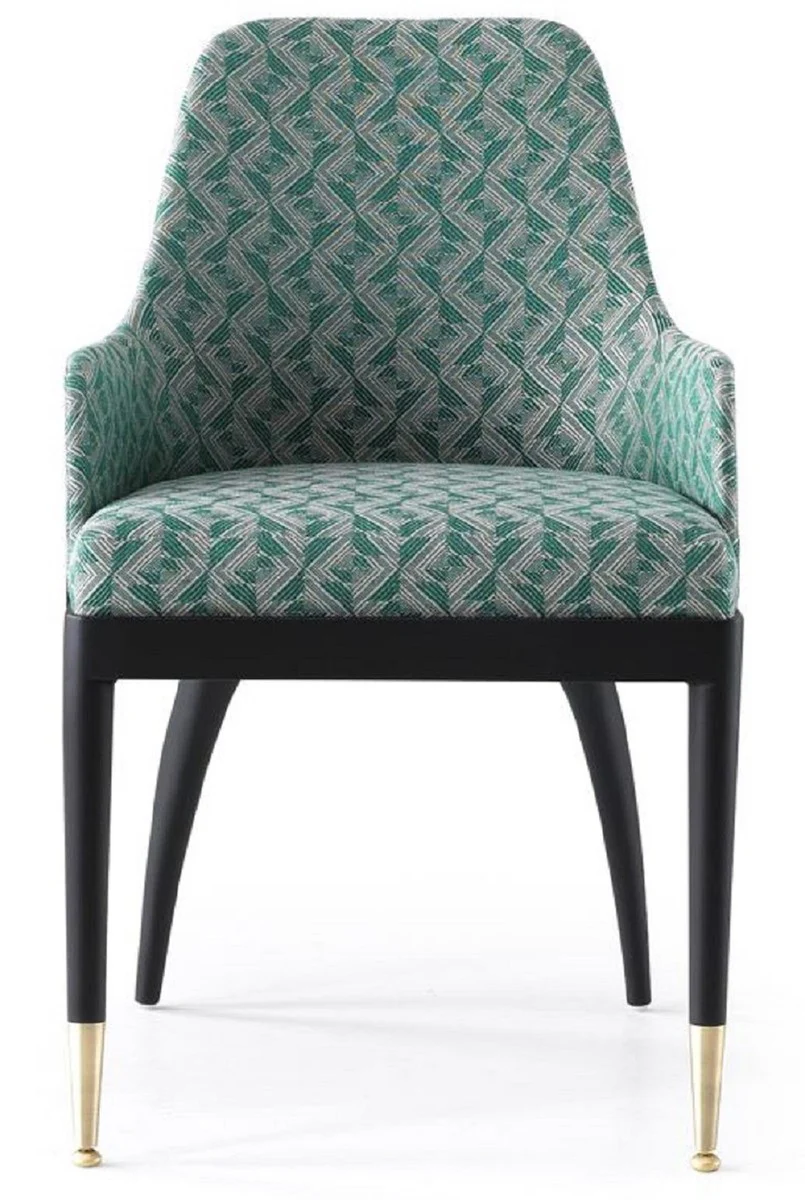 Luxus Esszimmer Set Grün Muster / Schwarz / Messing - 1 Luxus Esstisch & 8 Luxus Esszimmerstühle - Esszimmer Möbel - Luxus Möbel - Luxus Kollektion