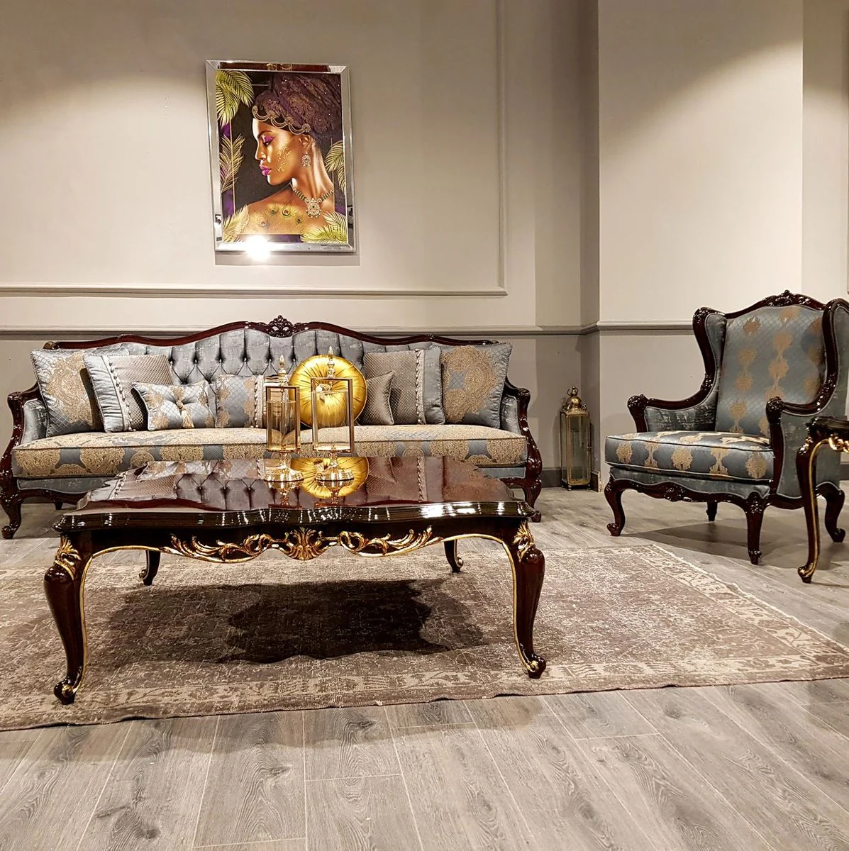 Luxus Barock Couchtisch Dunkelbraun - Handgefertigter Massivholz Wohnzimmertisch - Barock Wohnzimmer Möbel - Edel & Prunkvoll