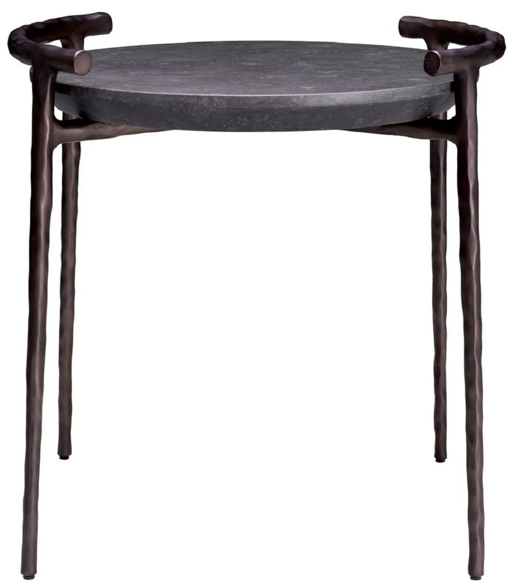 Luxus Beistelltisch Grau / Bronze Ø 55 x H. 57,5 cm - Aluminium Tisch mit Marmorplatte - Wohnzimmer Möbel - Luxus Möbel - Wohnzimmer Einrichtung - Luxus Qualität
