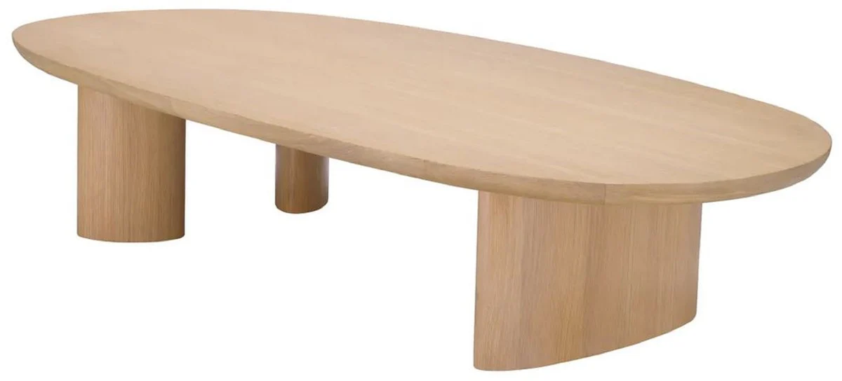 Luxus Couchtisch Naturfarben 168,5 x 86,5 x H. 35,5 cm - Ovaler Massivholz Wohnzimmertisch - Wohnzimmer Möbel - Luxus Möbel - Luxus Einrichtung