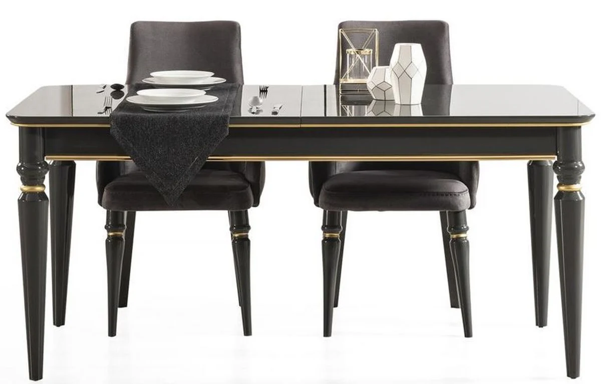 Luxus Art Deco Esszimmer Set Grau / Gold - 1 ausziehbarer Esszimmertisch & 6 Esszimmerstühle - Art Deco Esszimmer Möbel - Luxus Qualität