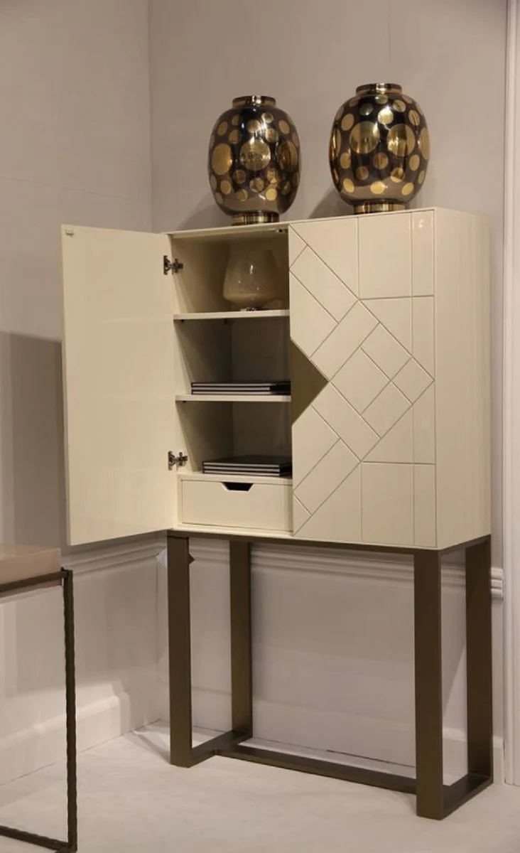 Designer Wohnzimmerschrank Creme / Messing 100 x 40 x H. 180 cm - Wohnzimmer Möbel - Luxus Qualität